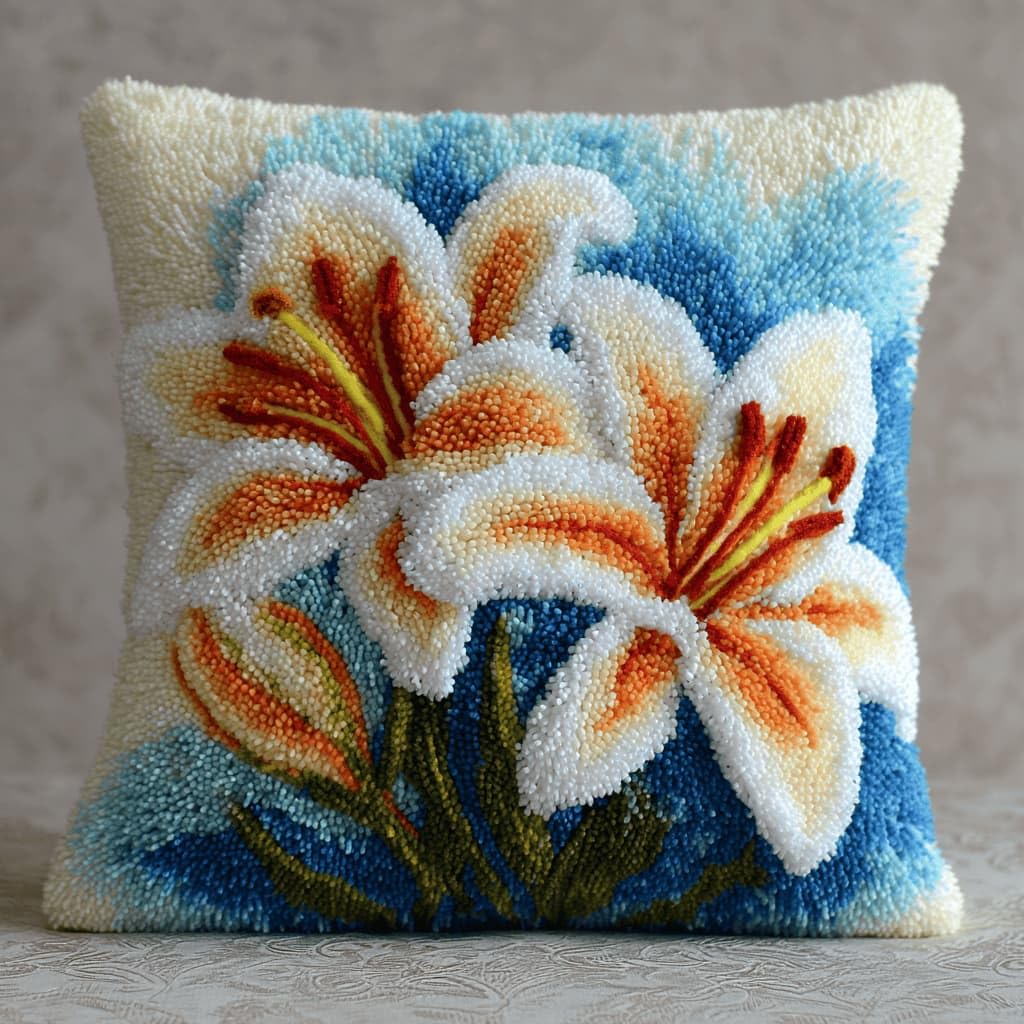 Kitquiver Latch Hook DIY Pillow Kit,Lily Handmade Cushion Cover 43X43Cm