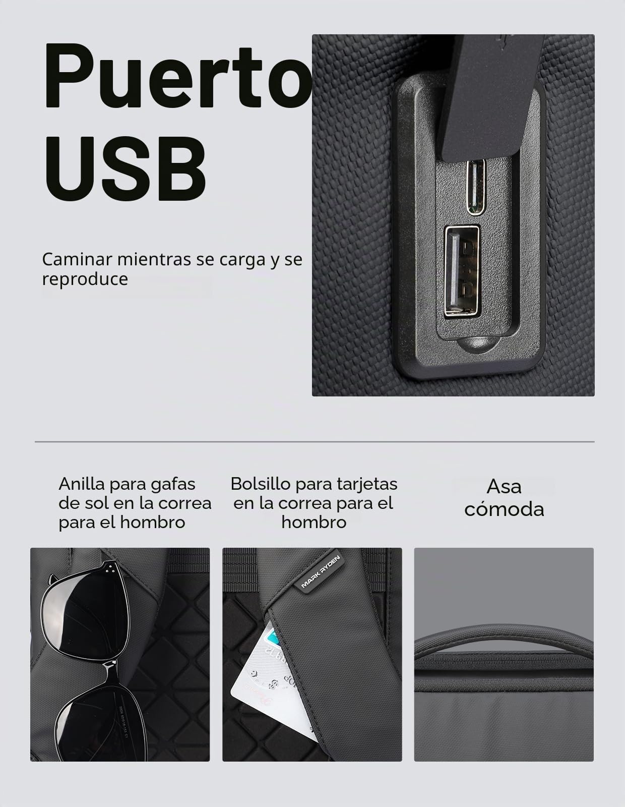 MARK RYDEN Mochila de negocios para hombre, de poliuretano, impermeable, 15,6 pulgadas, PC, con puerto de carga USB, multifunción, color negro