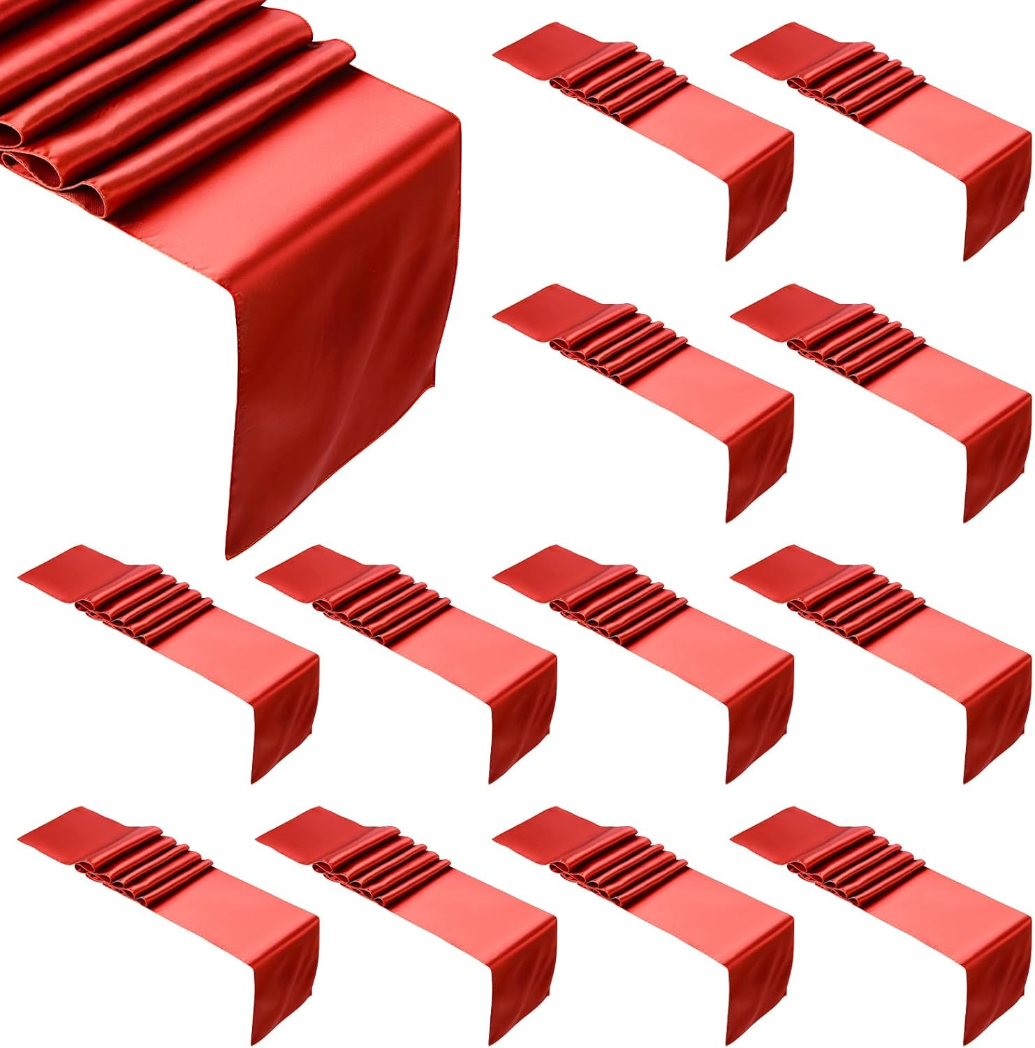 12 Pcs Red Satin Table Runner for Round Table, Rectangle Fabric Long Satin Tables Runners 12 X 108 Inch Red Tables Cloths for Centerpieces Wedding Banquet Birthday Party Christmas Decorations