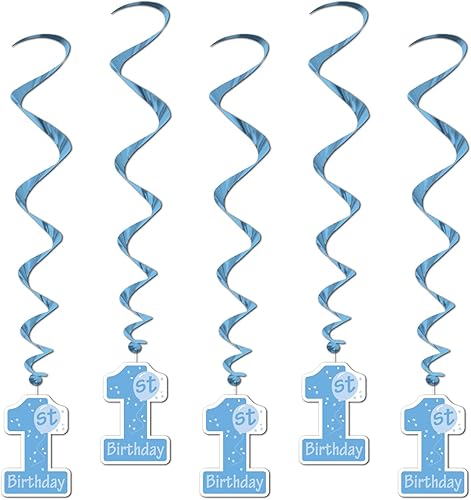 Miniatura 4 de Beistle Mini centro de mesa en cascada de 1er cumpleaños, 7 12 pulgadas, azulblancoplateado