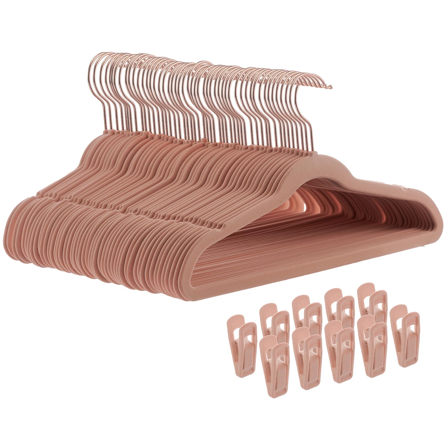 Velvet Kids Hangers 50 Pack, 14" Inch Premium Children Hangers for Closet, Non-Slip Baby Felt Hangers, Ultra Thin Small Hangers with 10 Finger Clips for Kids Clothes, Pink