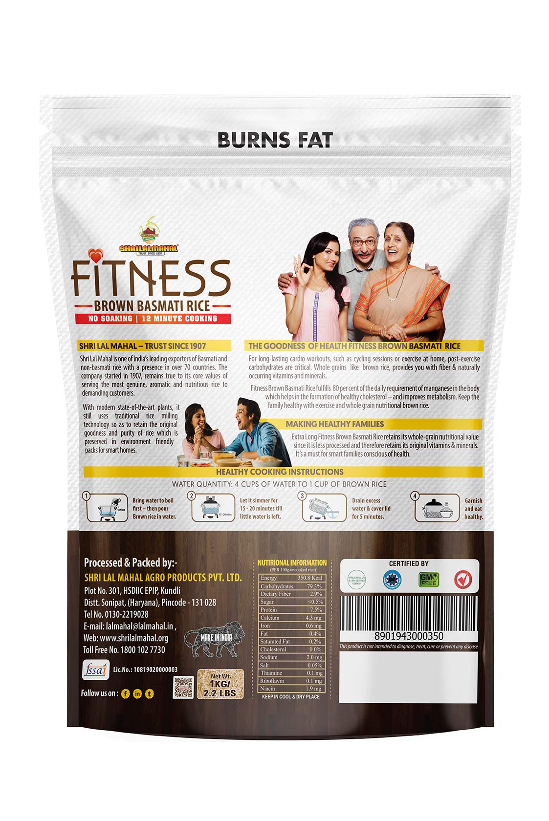 SHRILALMAHAL Riso Basmati Integrale Fitness (4 KG, Custodia)