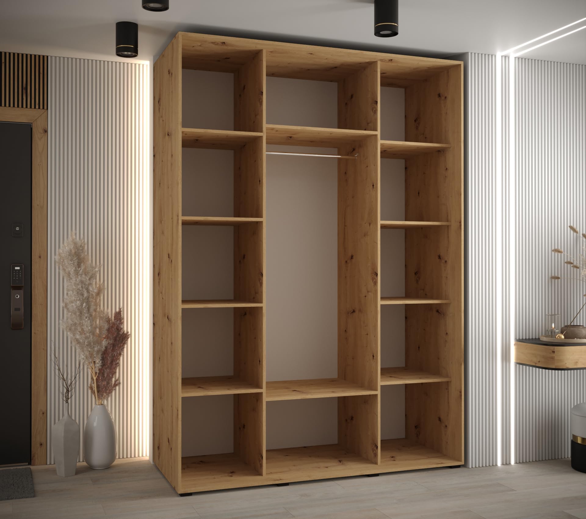 ABIKSMEBLE Lanko 1 Armoire à Trois Portes Coulissantes avec Barre, Étagères - Moderne Armoire de Rangement pour Chambre, Salon - 235,2x180x60 cm - Artisan Artisan Noir