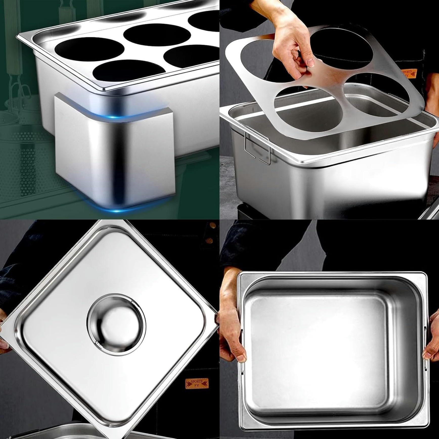 Olla para Pasta, Olla para Pasta de 2/4/6 Agujeros con colador, Olla Cuadrada de Acero Inoxidable con Tapa para Fideos, Verduras y albóndigas, Juego de ollas de Cocina comerciales para estuf