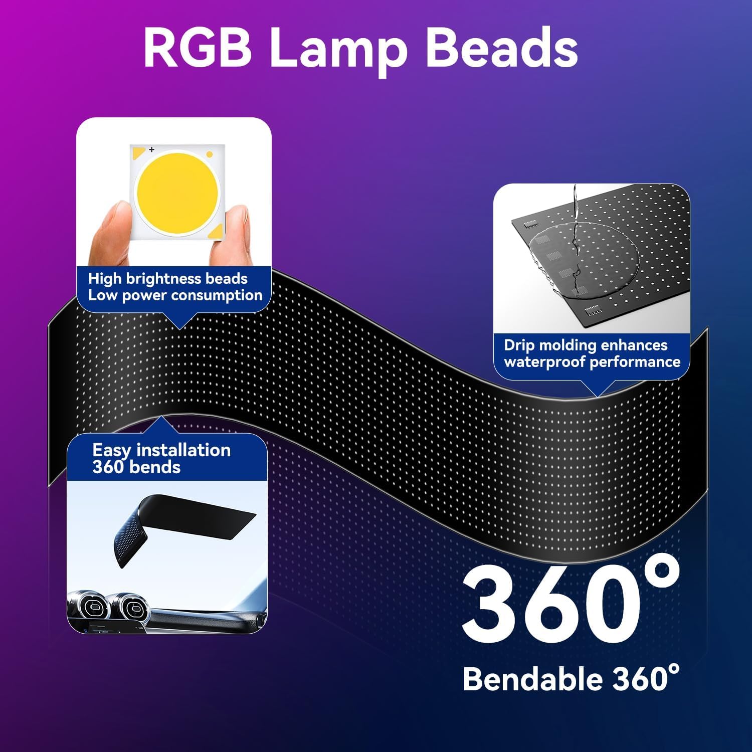 Cartello Led Programmabile：47x12cm Flessibile Display LED, Insegna Luminosa LED Sostegno Testo, Digitale, Animazione Display, programmabile Controllo app ricarica USB per Negozi, Feste, Pubblicità