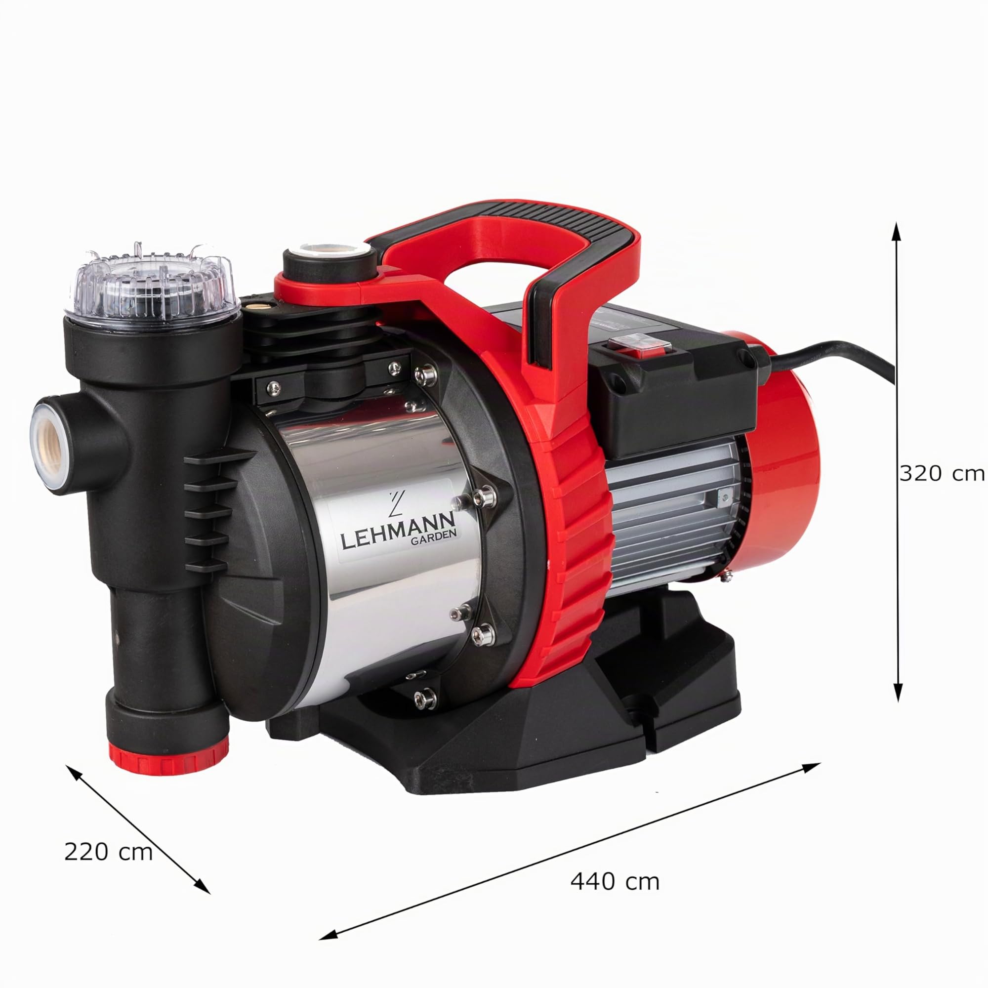 LEHMANN Pompe de Jardin 900 W, 3600 l/h, 4,2 bar Moteur à Induction Brushless, Protection Thermique, Filtre à eau, Profondeur d'aspiration max. 8 m, Hauteur de Décharge Maximale 42 m