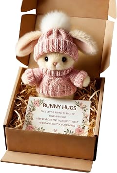 Mini Bunny Cute Easter Gift, 2026 New Mini Rabbit, Inspirational Easter Gifts for Women Men, Emotional Motivational Bunny Decor (Blue)
