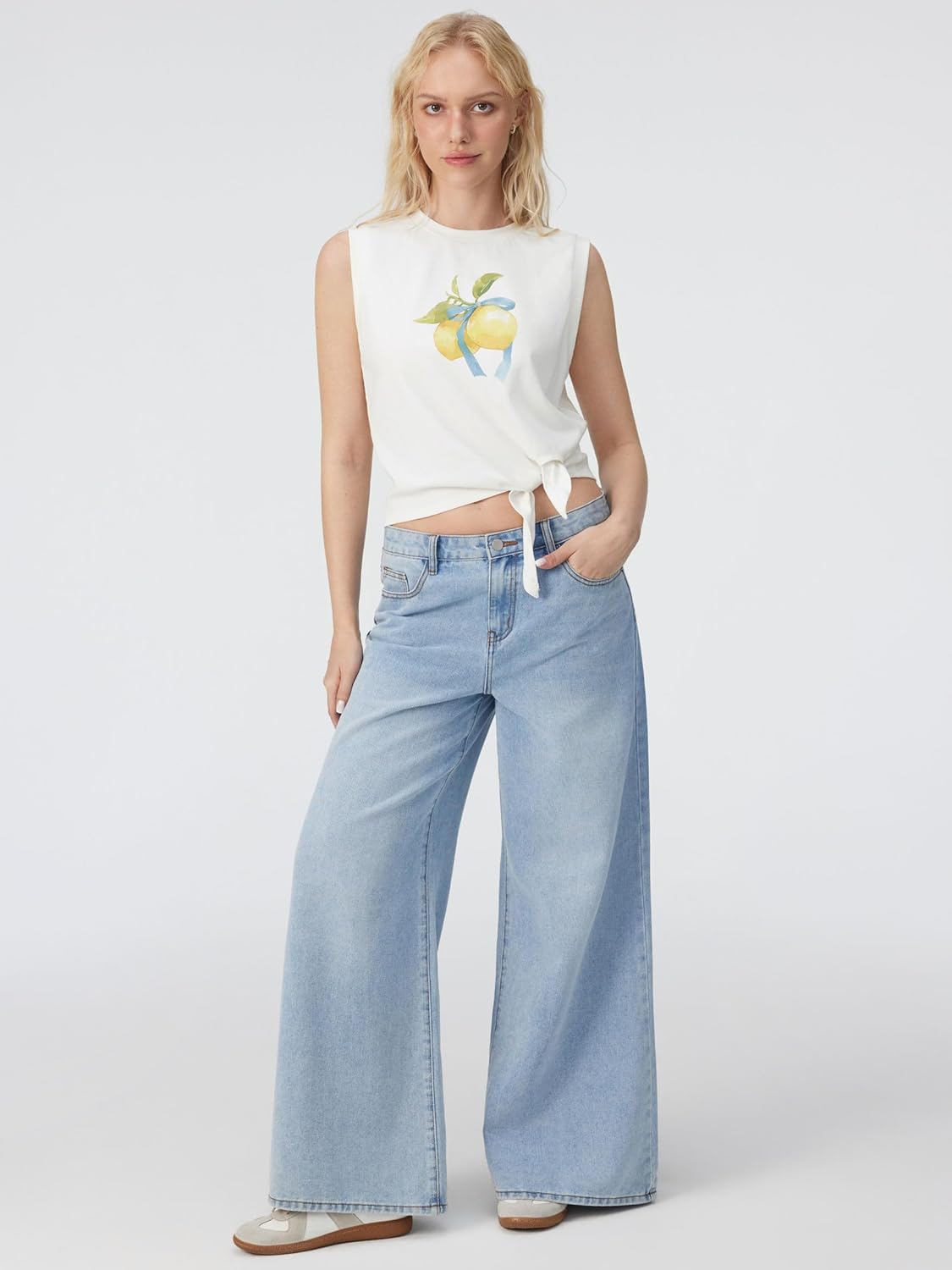 CIDER Women's Sleeveless Tank Tops Loose Fit Tie Front Fruit Print Cute Crew Neck Crop Tops Casual Trendy Summer Outfit - Image 4