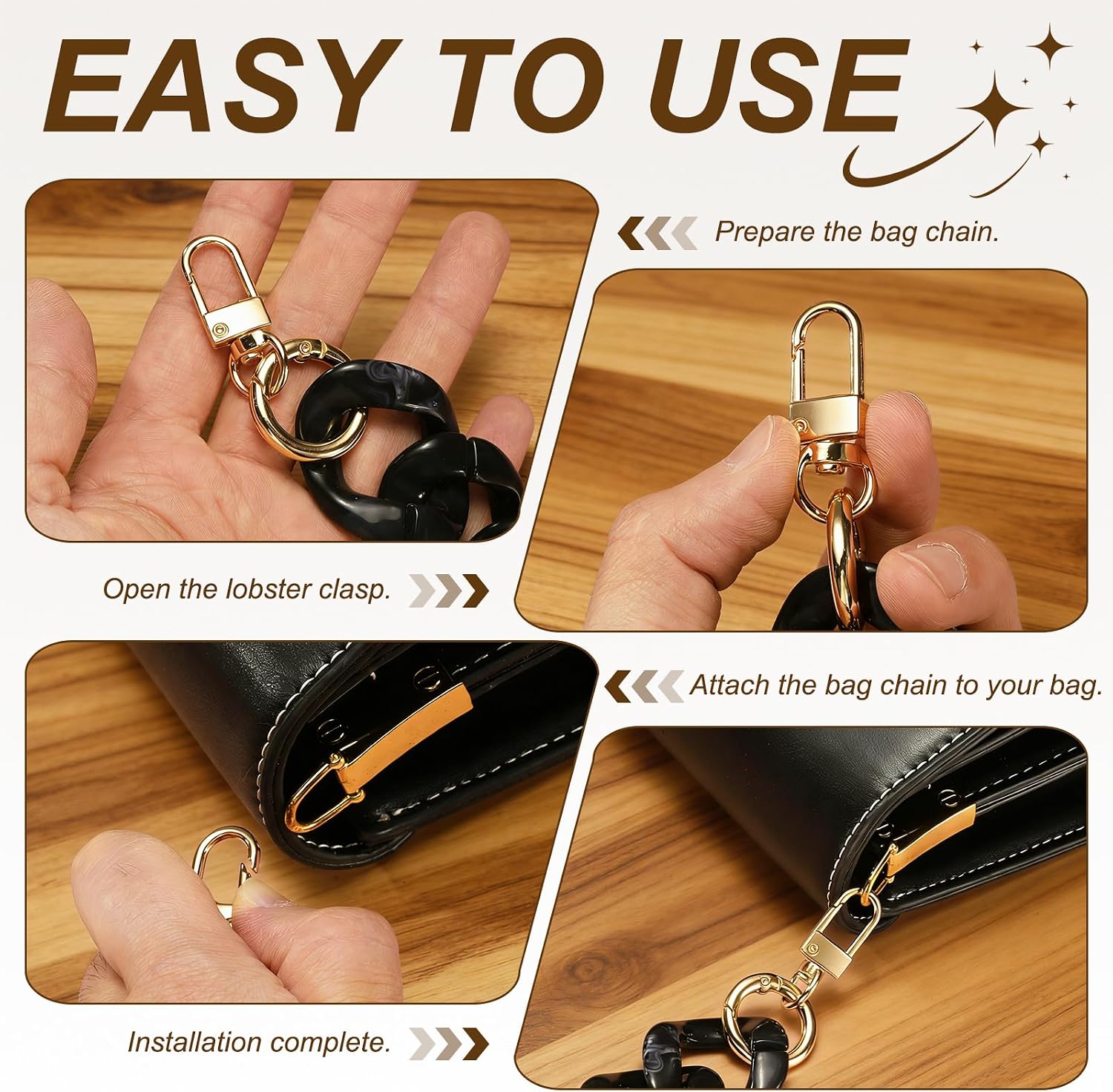 uxcell Purse Charm Chain, Bag Shoulder Acrylic Chains Purses Handles Extender Charms with Buckles for Handbags image 4
