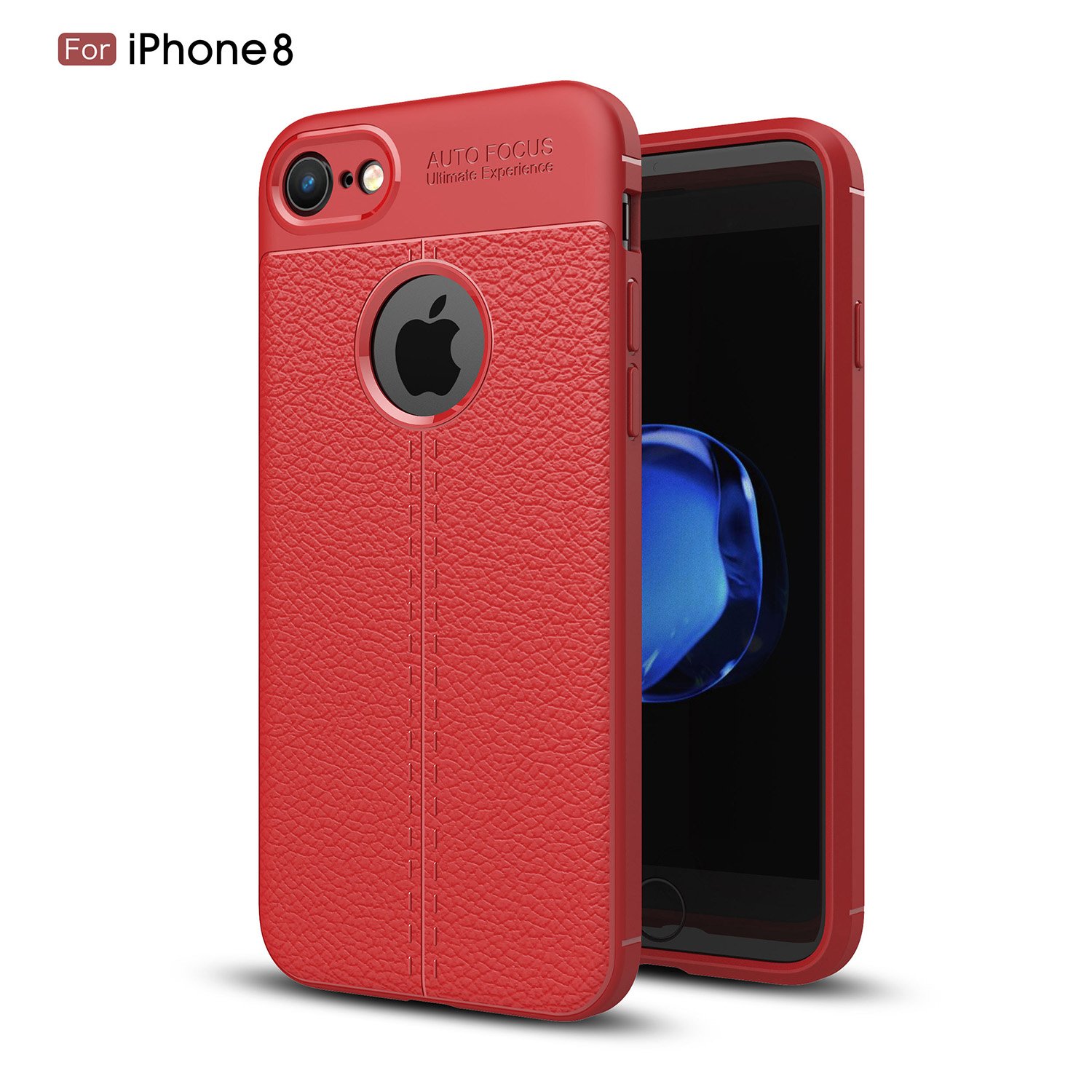 iPhone 7 Case, iPhone 8 Case, Tough and Flexible TPU Leather Auto Focus Skin Back Cover Premium Protective Case for Apple iphone 7 / 8 Black (Red)