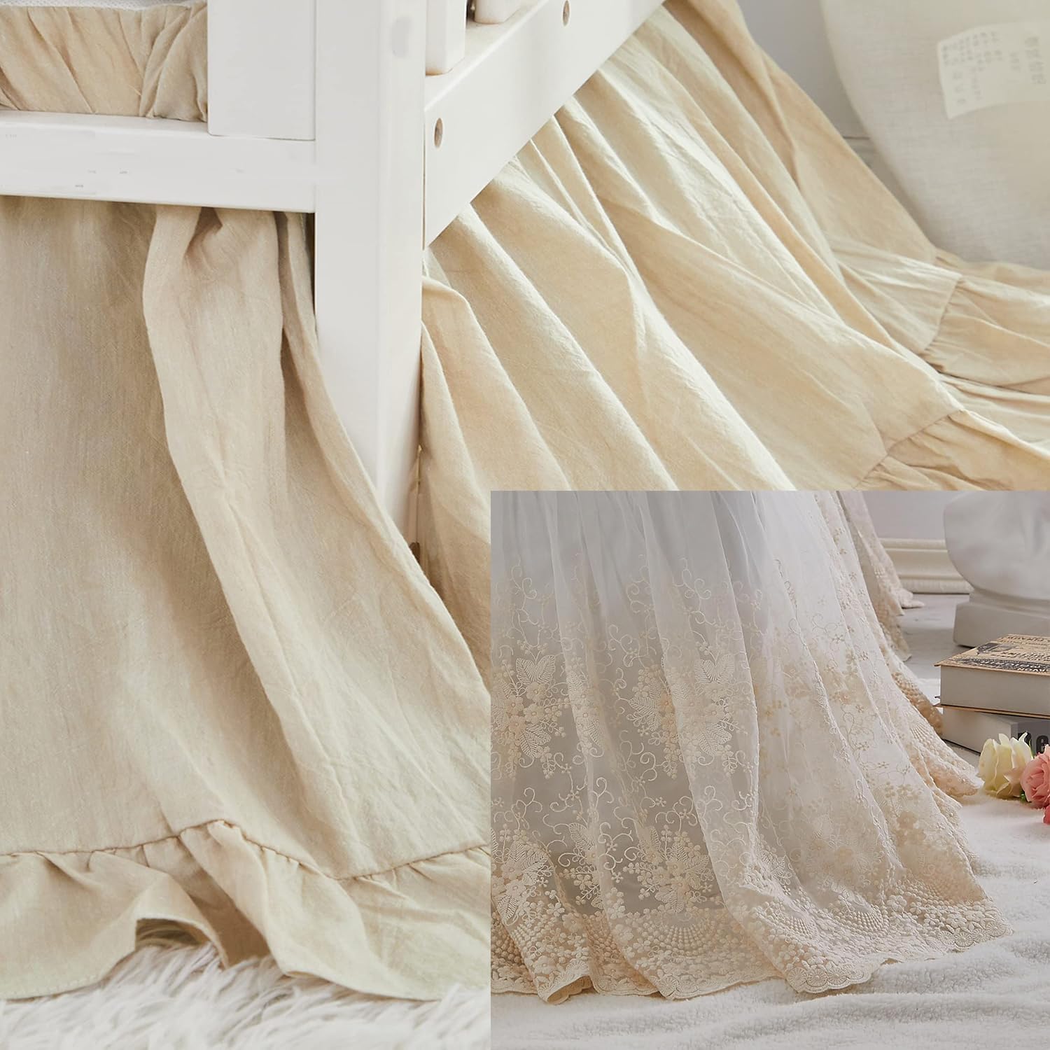 Brandream 2 Packs Crib Bed Skirt Dust Ruffle Farmhouse Chic 100% Cotton Gender Neutral Crib Skirt Toddler Bedskirt