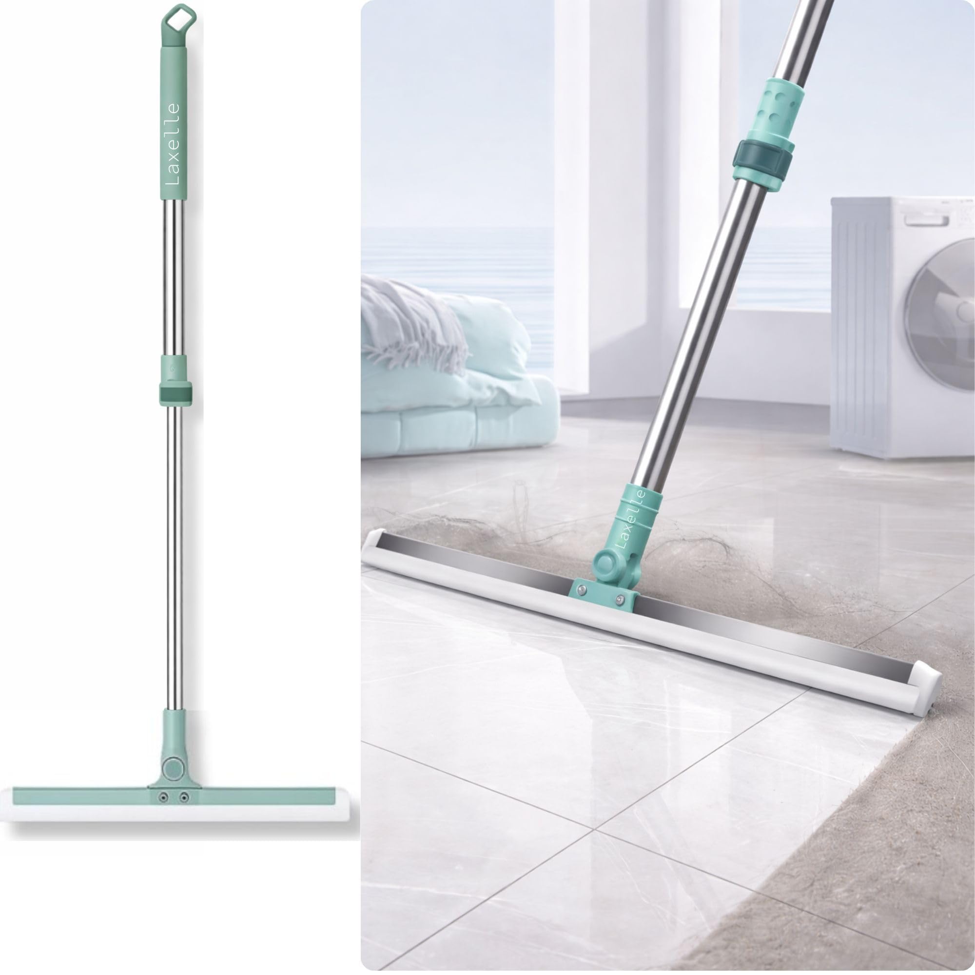 LAXELLE Heavy Duty Bathroom Wiper with 180-Degree Swivel Head | Multifunctional Magic Broom Floor Wiper | 50-Inch Rotating Floor Squeegee with Long Handle Adjustable 4-image-31