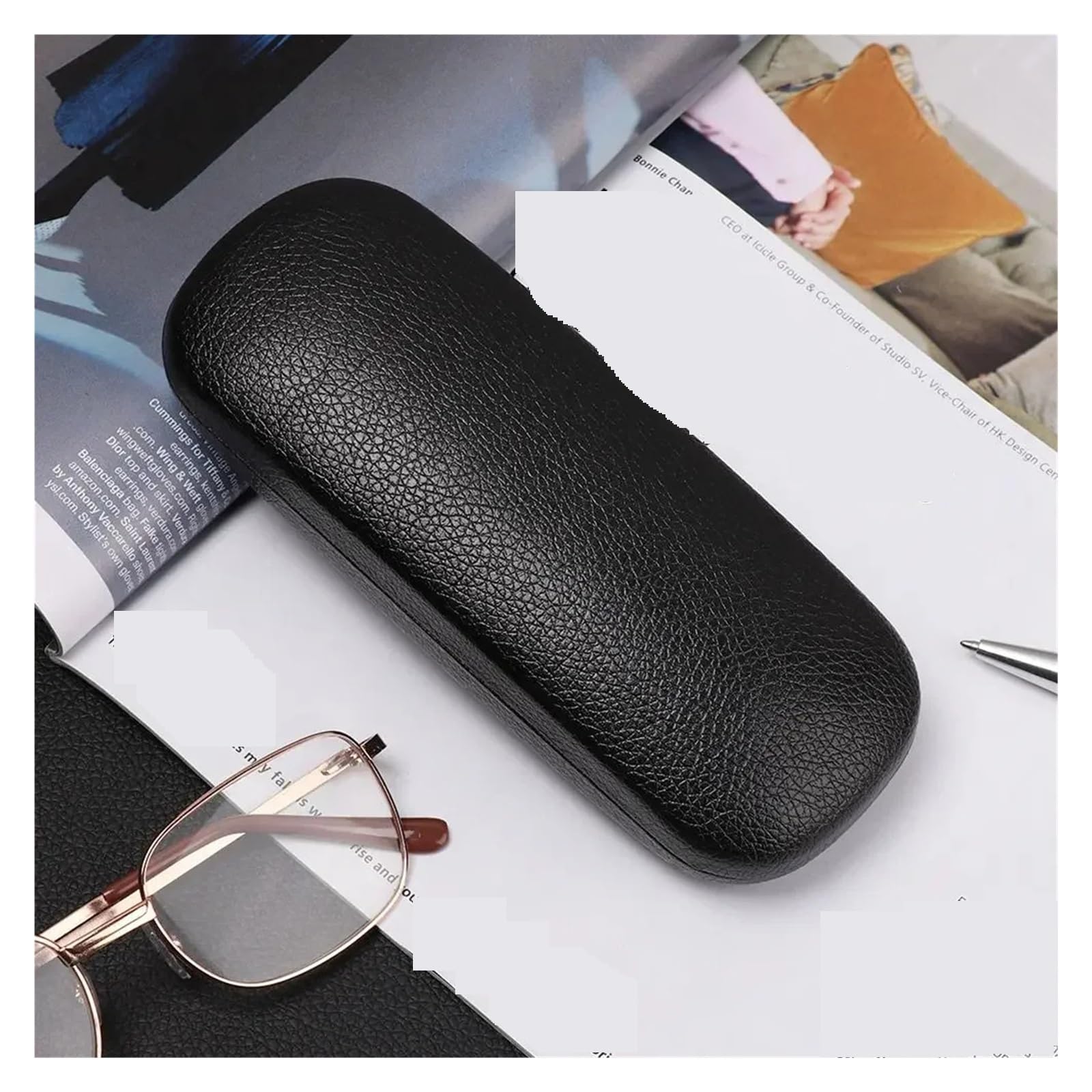 Funda de Gafas Blanda de Cuero Classic Leather Litchi Grain Glasses Case Waterproof Hard Frame Eyeglass Reading Protector Black Spectacle Cases
