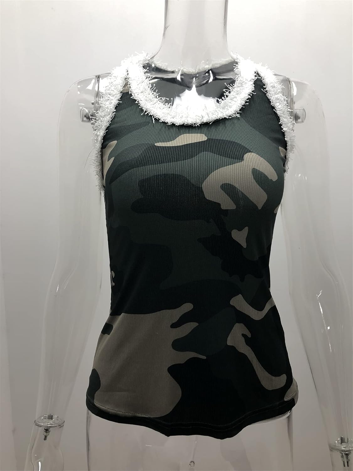 Andongnywell Plush Neckline Camo Tank Athletic Shirts Running Muscle Shirts Workout Gym Camo Tank Tops for Women