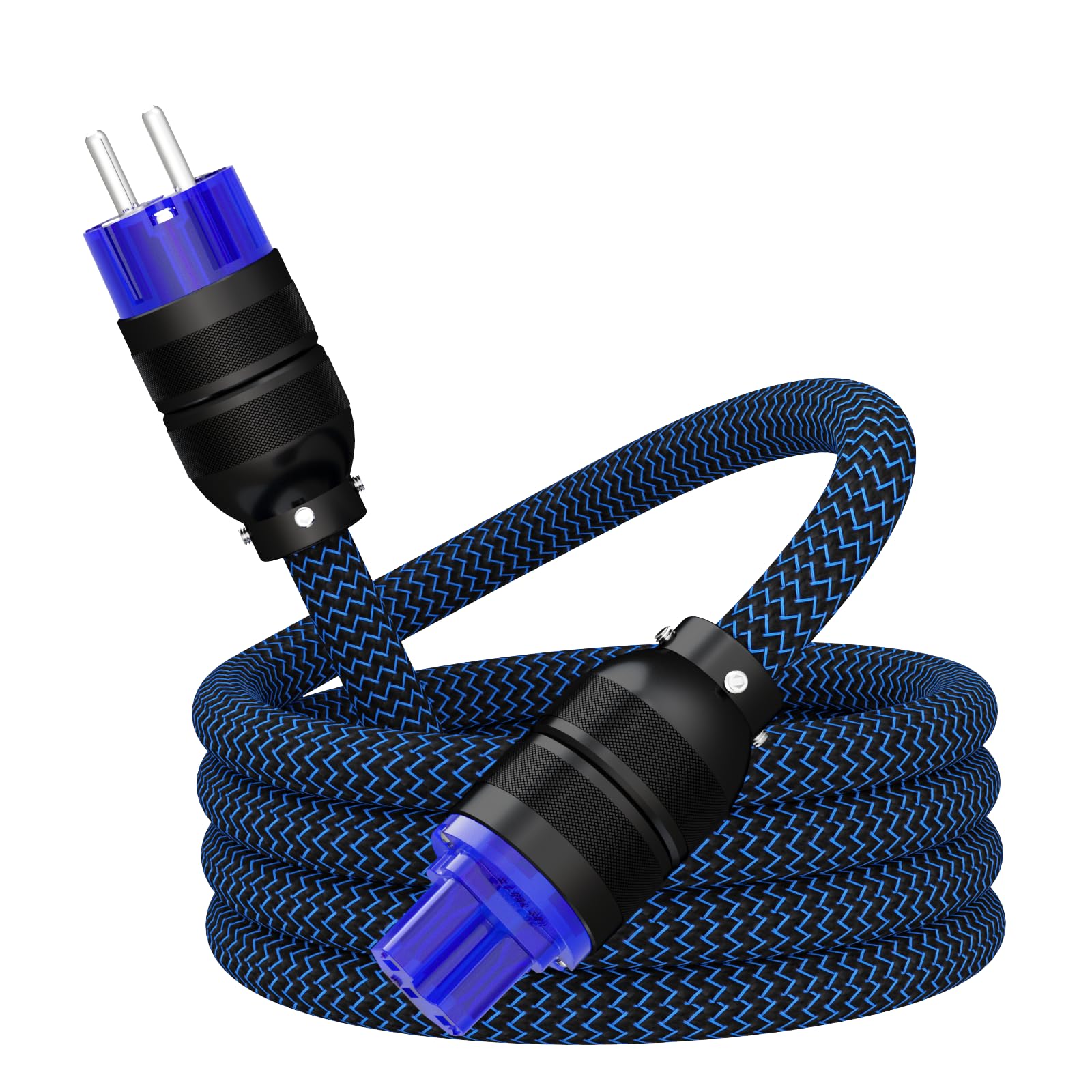 High-End 4N OFC Schuko Male to C15 Female Power Cable Nylon Braided Sleeve Power Cords with Rhodium Plated Plugs for Subwoofers, Amplifiers, DV/AV HiFi Devices (1.5M/5FT)