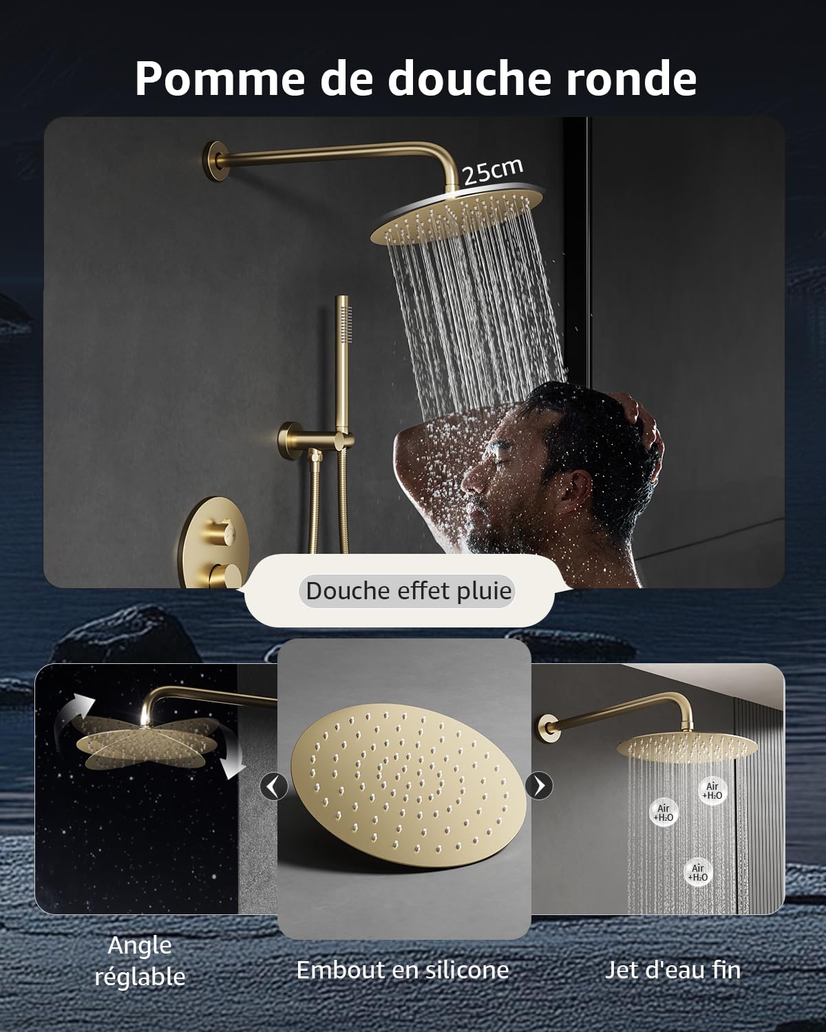 Colonne de Douche Encastrable Or Brossé, Ensemble de Douche avec Mitigeur