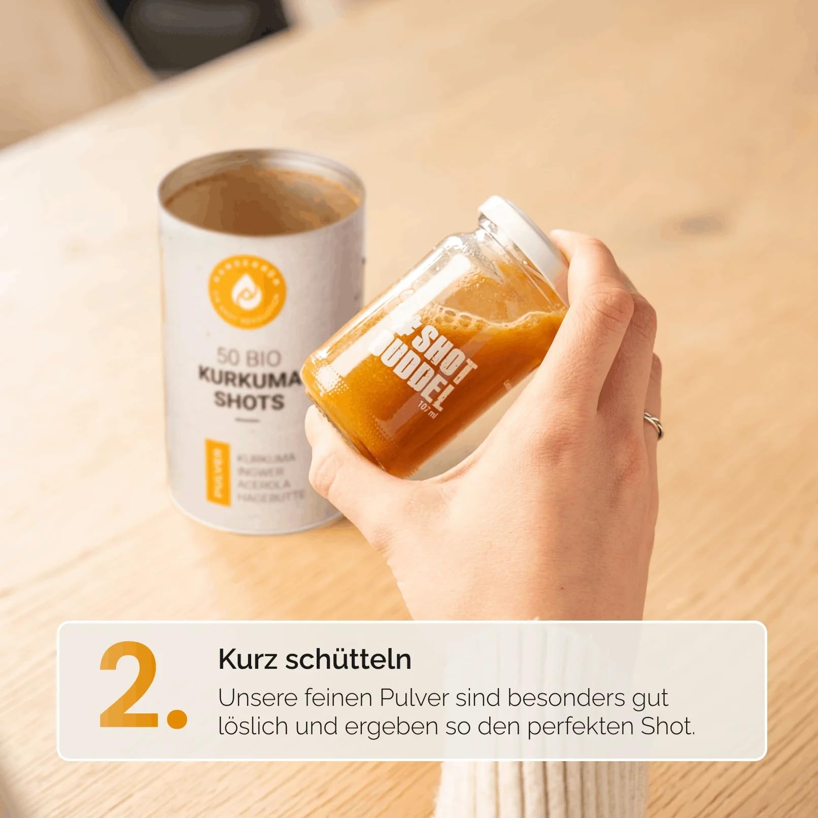 Hansegrün - 2x Bio Kurkuma Shots (50 Stk.) - Superfood-Pulver für Immunsystem¹, Knochen² & Knorpel³ - Kurkuma, Ingwer, Hagebutte & Acerola - 100% echte Zutaten zur täglichen Zubereitung
