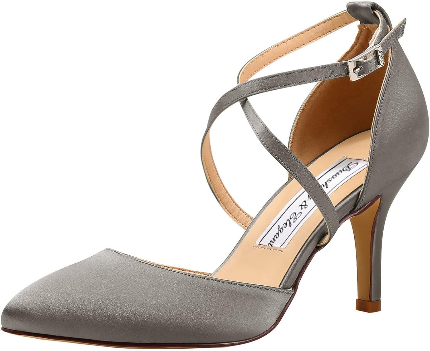 Duosheng & Elegant HC1901 Women Pointed Toe High Heel Court Shoes Cross Strap Satin Wedding Party Bridal Shoes Duosheng & Elegant HC1901 Women Pointed Toe High Heel Court Shoes Cross Strap Satin Wedding Party Bridal Shoes