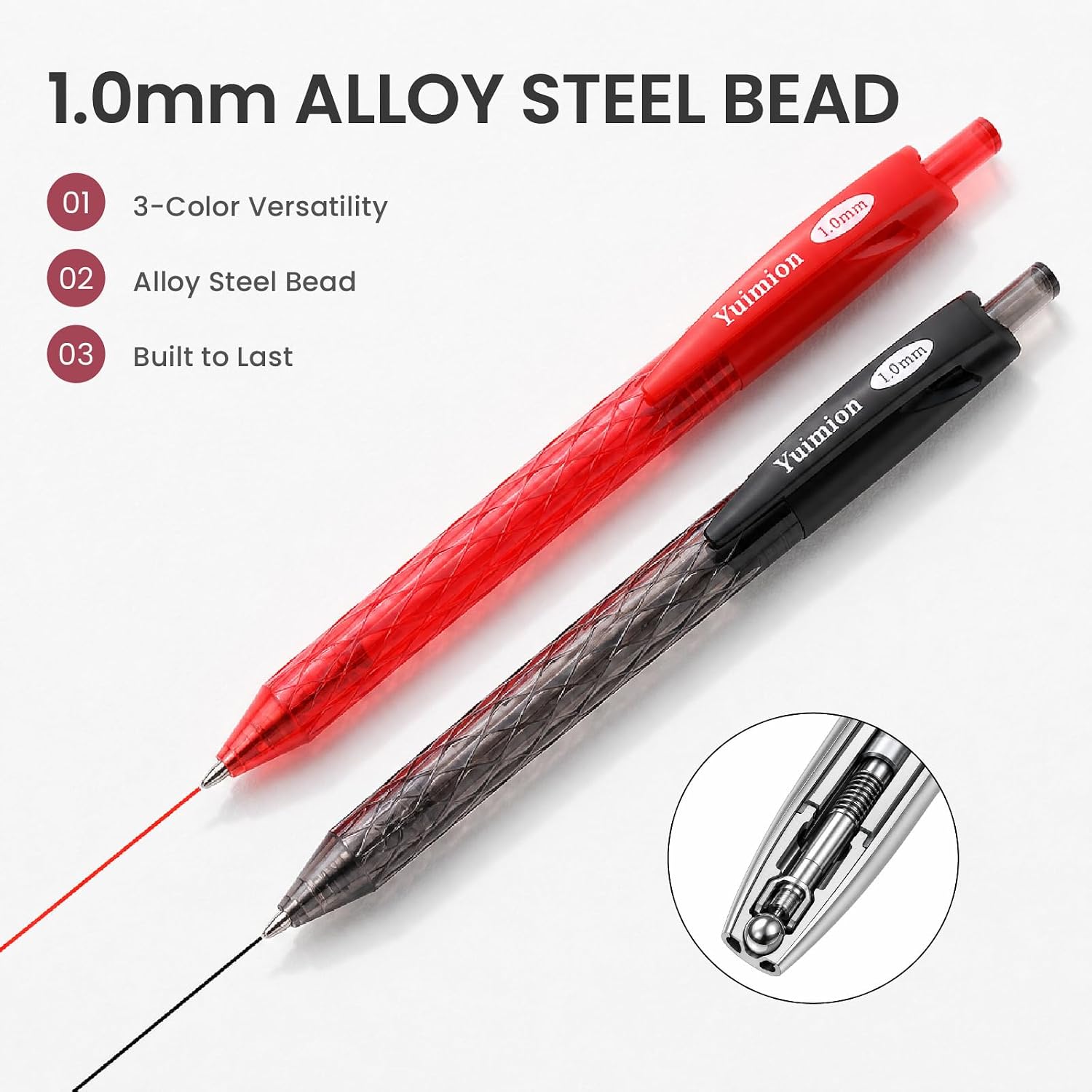 50 Bulk Pens, 1.0mm Medium Point Ballpoint 20 Black 15 Red 15 Blue image 3