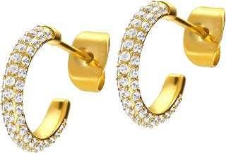 1 par de pendientes de aro de acero quirúrgico con borde de cristal en color y tamaño a elegir, Acero quirúrgico 316L.,