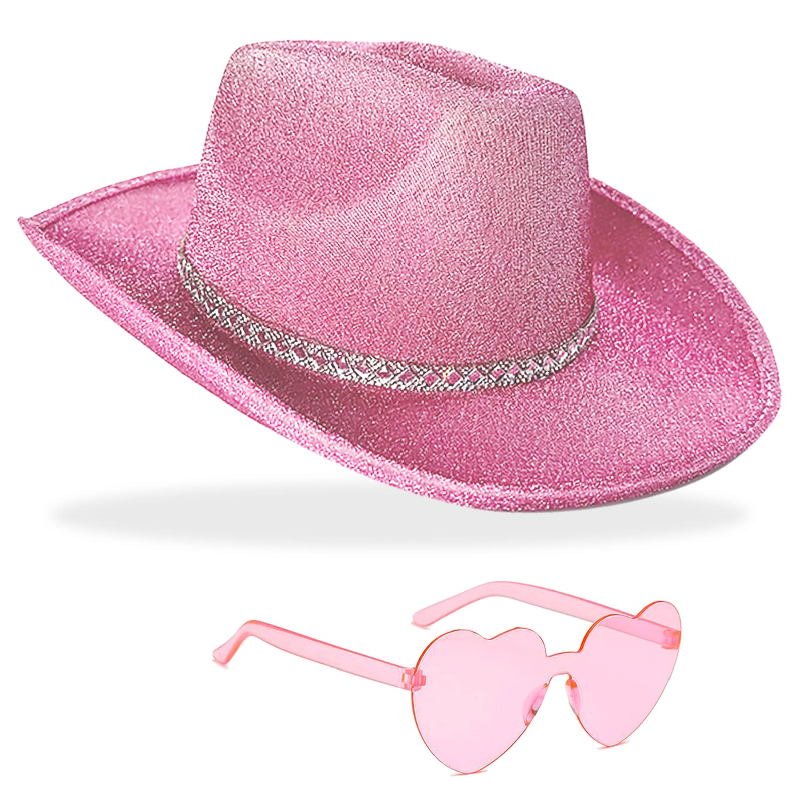incomplete hat missing……DAJOOEE Cowgirl Hat with Heart Sunglasses Glitter Cowboy Hat for Women & Girls Cosplay Bachelor Party Costume Hats (Pink)