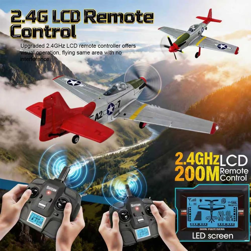 5-Kanal RC-Flugzeug 3D/6G P51D Mustang Ferngesteuerte Flugzeug für Erwachsene und Anfänger, 2,4-GHz Brushless-Motor, Starrflügel-Kunstflug Flugzeug mit Ersatzpropellern und Akku