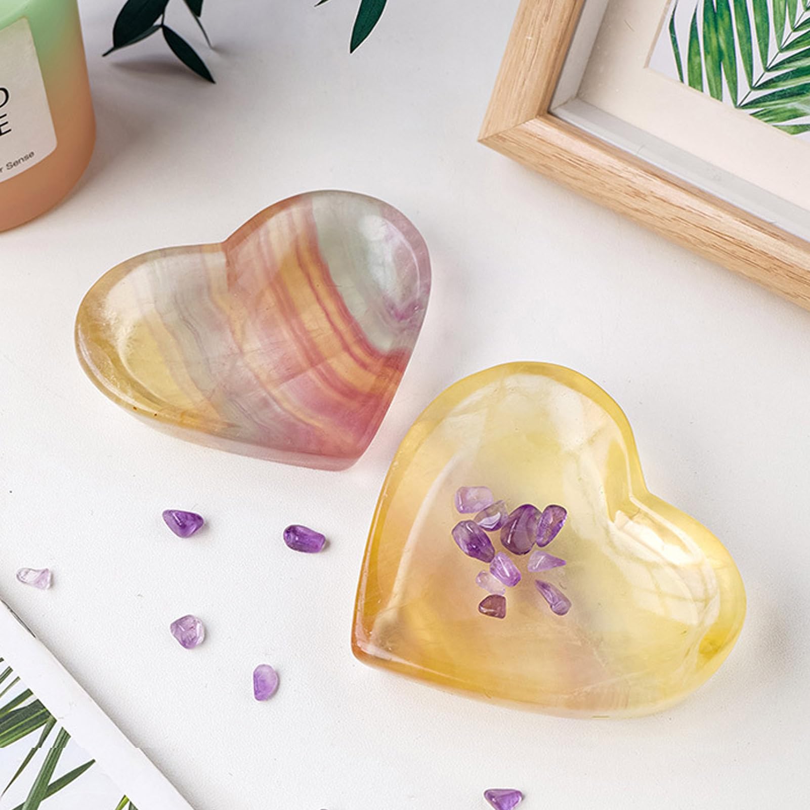 大得価，本物保証】 キャンディ フローライト ハート 皿 器 浄化皿