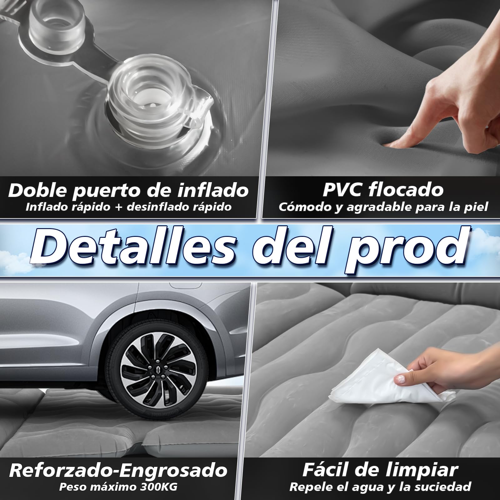 FORMIZON Colchon Coche, 180X140cm Cama Hinchable Coche con Bomba de Aire + 2 Almohadas para Cama del Asiento Trasero del Coche y SUV, Colchón de Aire Coche para Viaje y Camping (Gris)