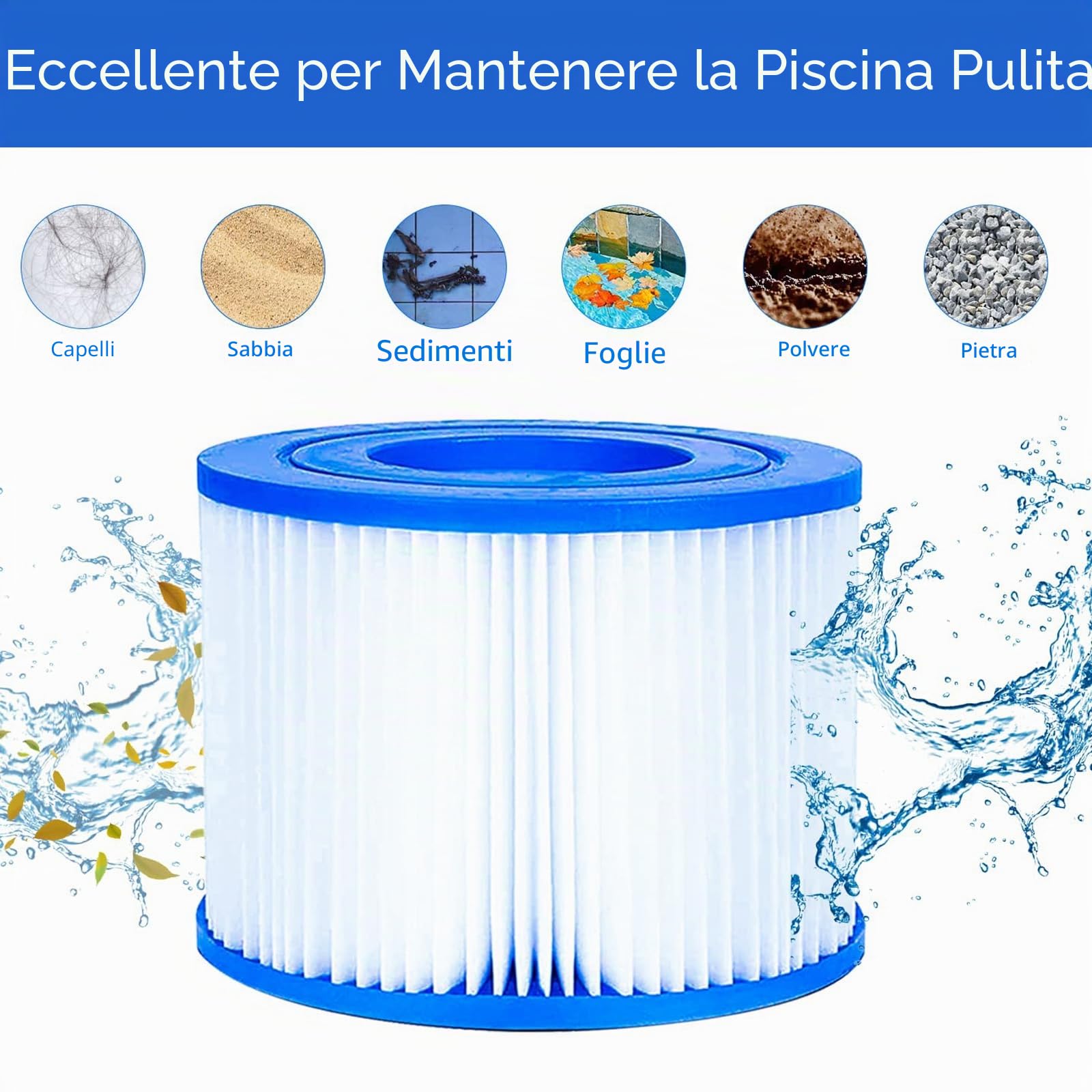 8 Pezzi Cartuccia Filtro per Piscina Tipo VI, Cartucce Filtranti per Piscina Bestway Ricambio per Filtro per Pulizia Piscina Filtro Whirlpool per Lay Z Spa Miami Vegas Monaco