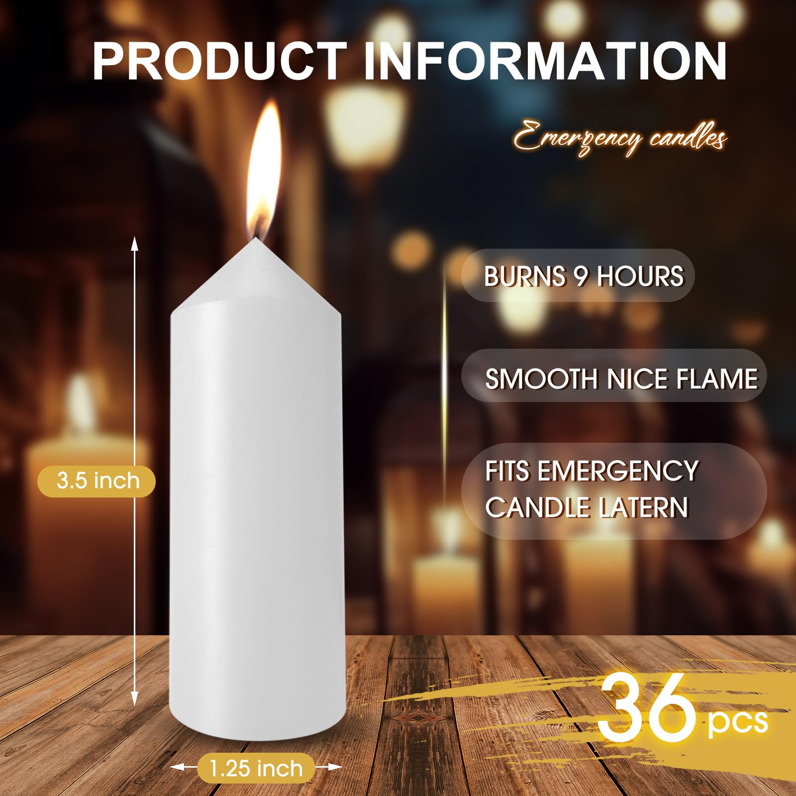 Threlaco 36 Pack 9-Hour Emergency Candles Long Burning Survival Candles Compatible with Lantern for Outdoor Camping Power Outage Emergency Survival Preparedness (Lantern Not Included)