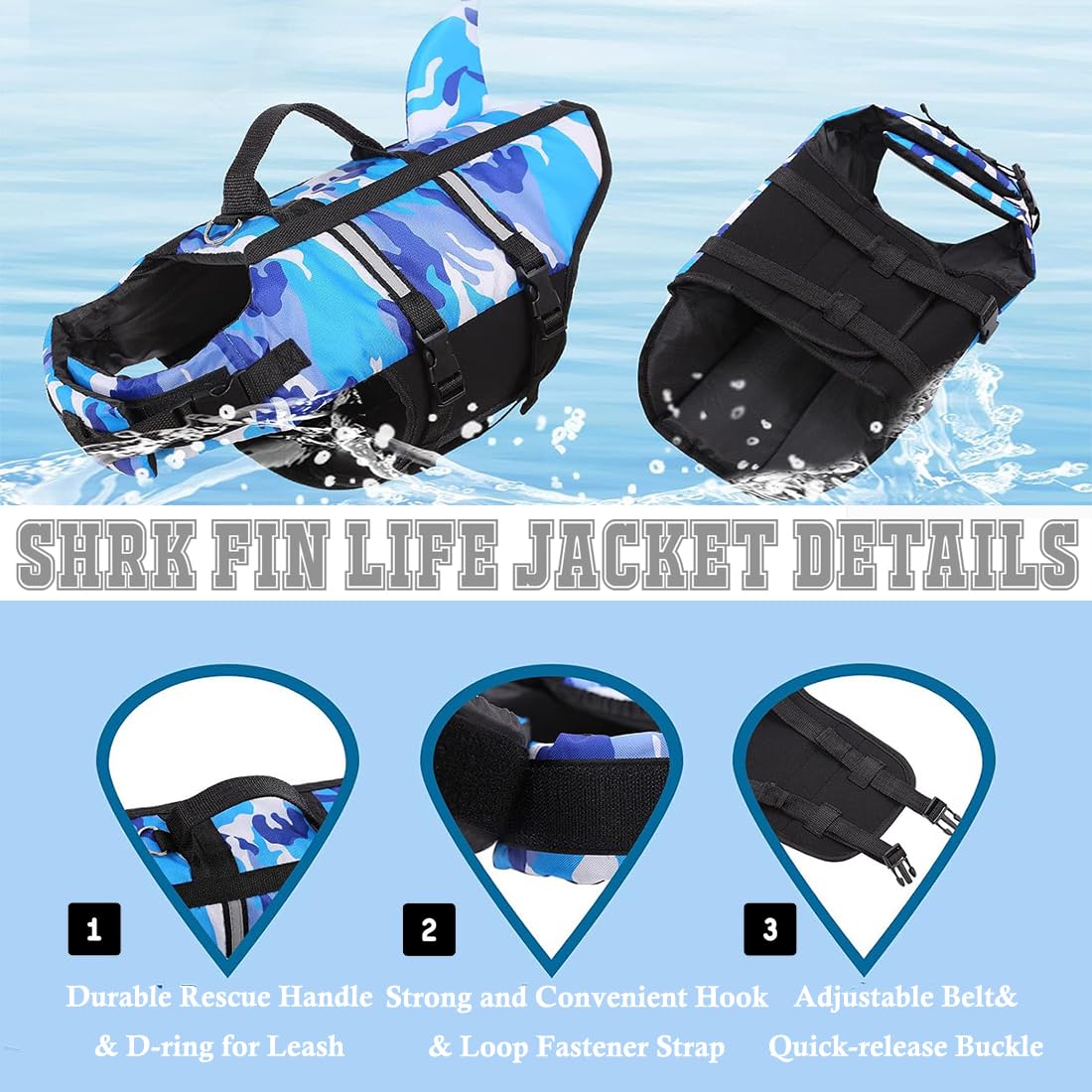 Giubbotto Salvagente Per Cani A Forma Di Squalo - Galleggiante Con Maniglia E Riflettenti - Foto 5