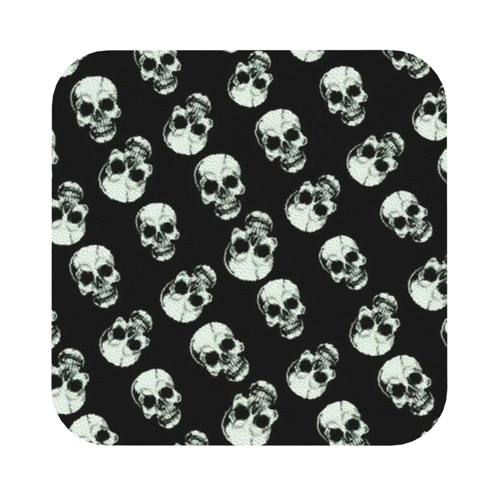 black skull PU Leather Coasters Set of 6 Square Drink Coasters