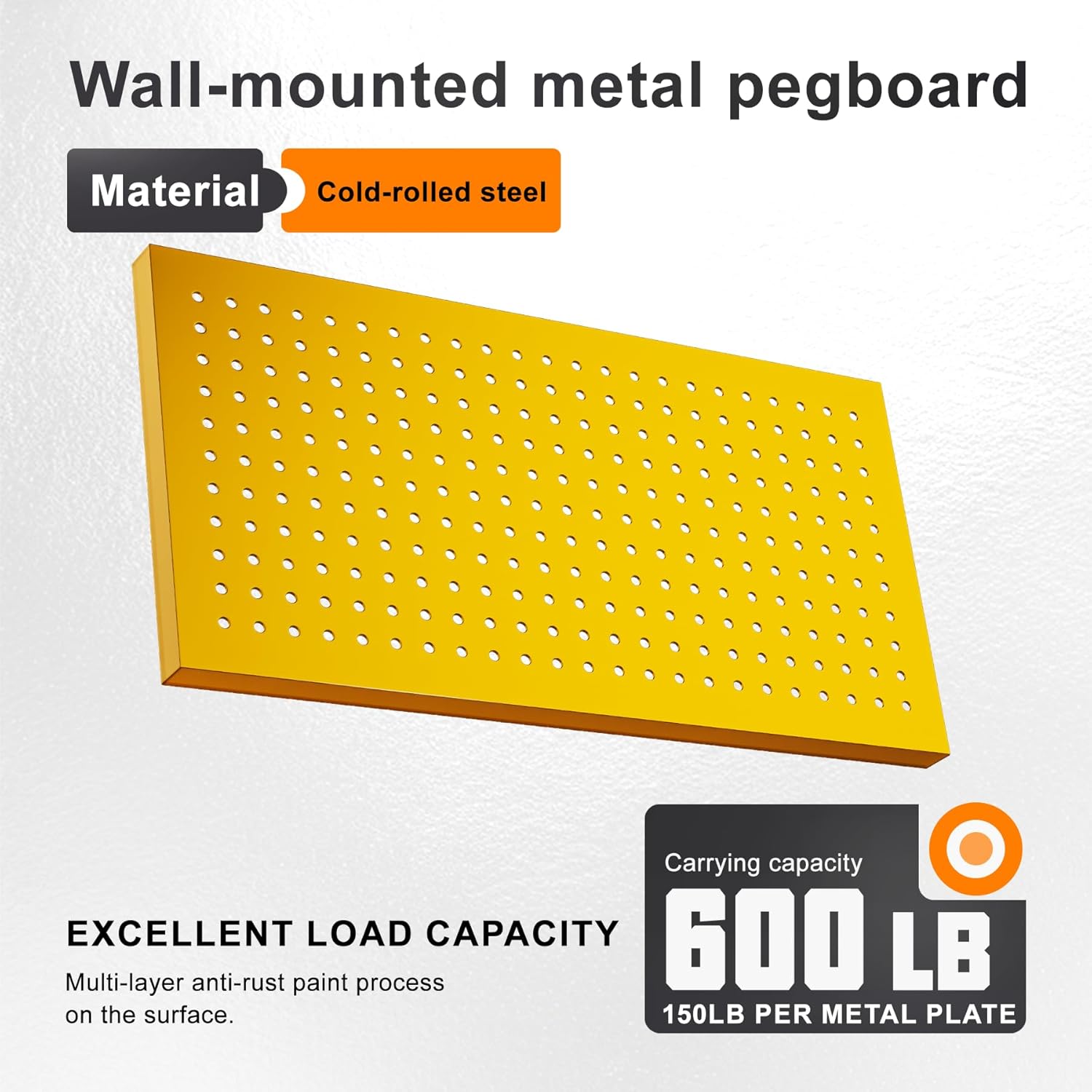 Metal Peg Board Panels for Workbench, Shop, Shed Modular Peg Board Organizer Board Kit, pegboard Wall Organizer(4 Pack, Yellow)