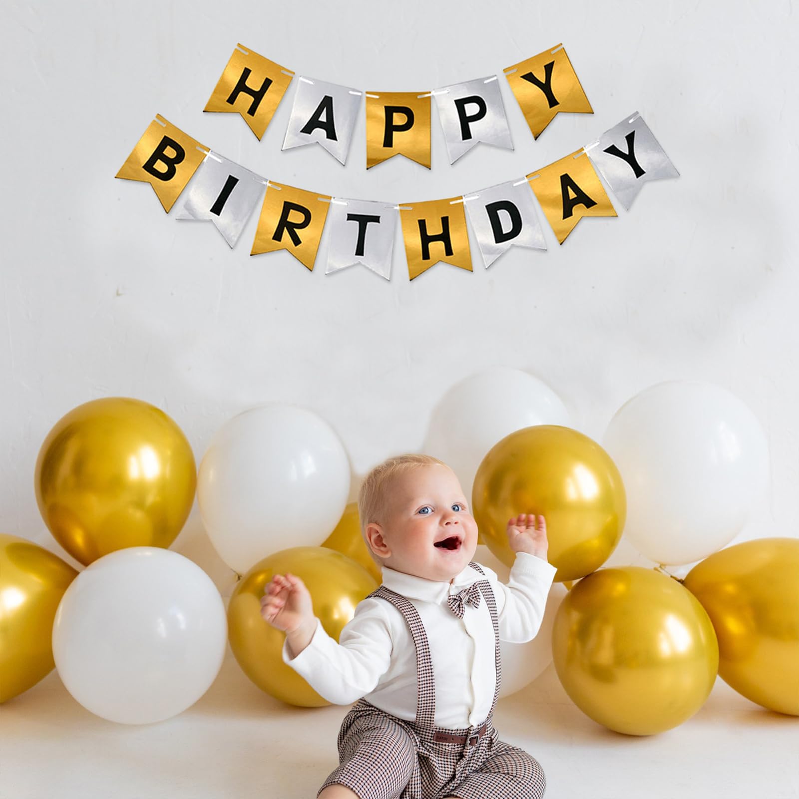 Vormontiertes Happy Birthday Banner – 2,4 M Lang Mit Silbernen Fransen, Fertig Für Die Party