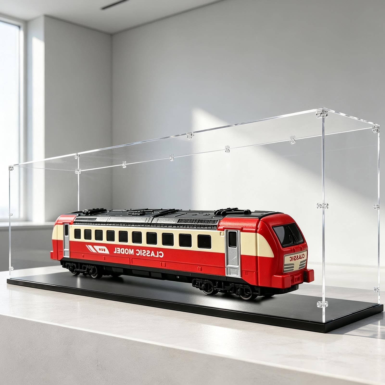 Teca Plexiglass Vetrina in Acrilico Trasparente, Extra Lunga 50 a 80 cm | Vetrina Impilabile e Rimovibile, Espositore Protezione Anti-Graffio per Modellini di Treni e Navi(65x30x30cm/26x12x12in)