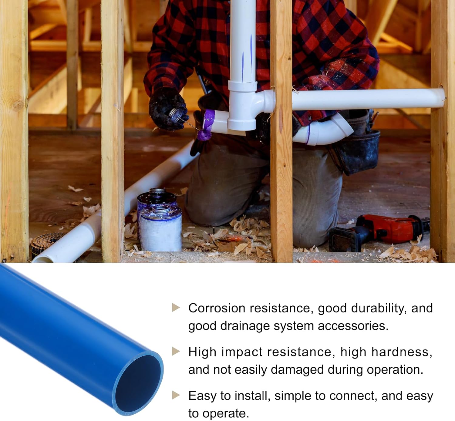 1-1/8" x 1-1/4" PVC Pipe 20" Plastic Rigid Tubing Round High Impact Drain Pipe, [for Greenhouse Garden Home HVAC Plumbing] - 28mm x 32mm / Blue