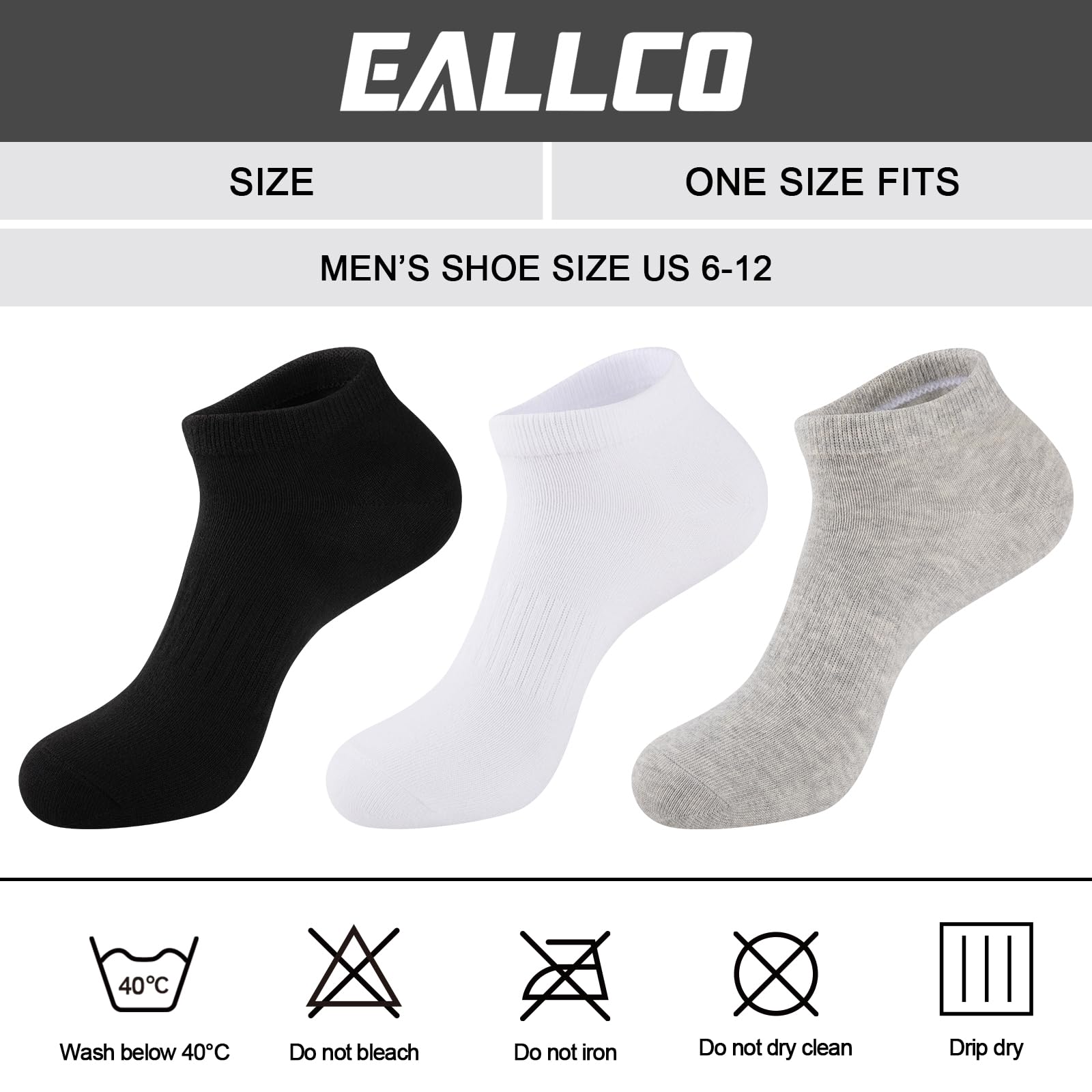 eallco Calcetines tobilleros de algodón para hombre, corte bajo, cortos, transpirables, casuales, 6 pares