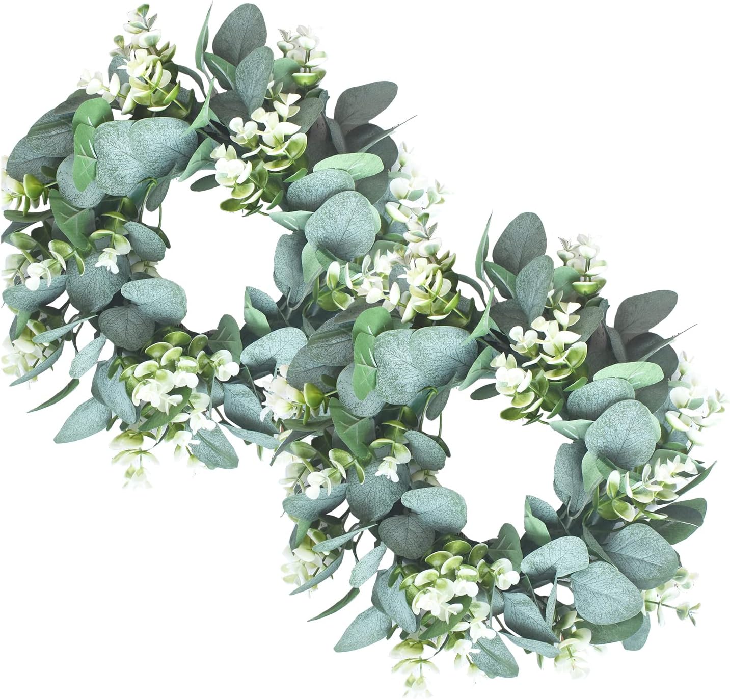 LSKYTOP 2 Pcs Green Eucalyptus Wreath Artificial Farmhouse Wreath for Door Wall Window Decor,11Inch/PC