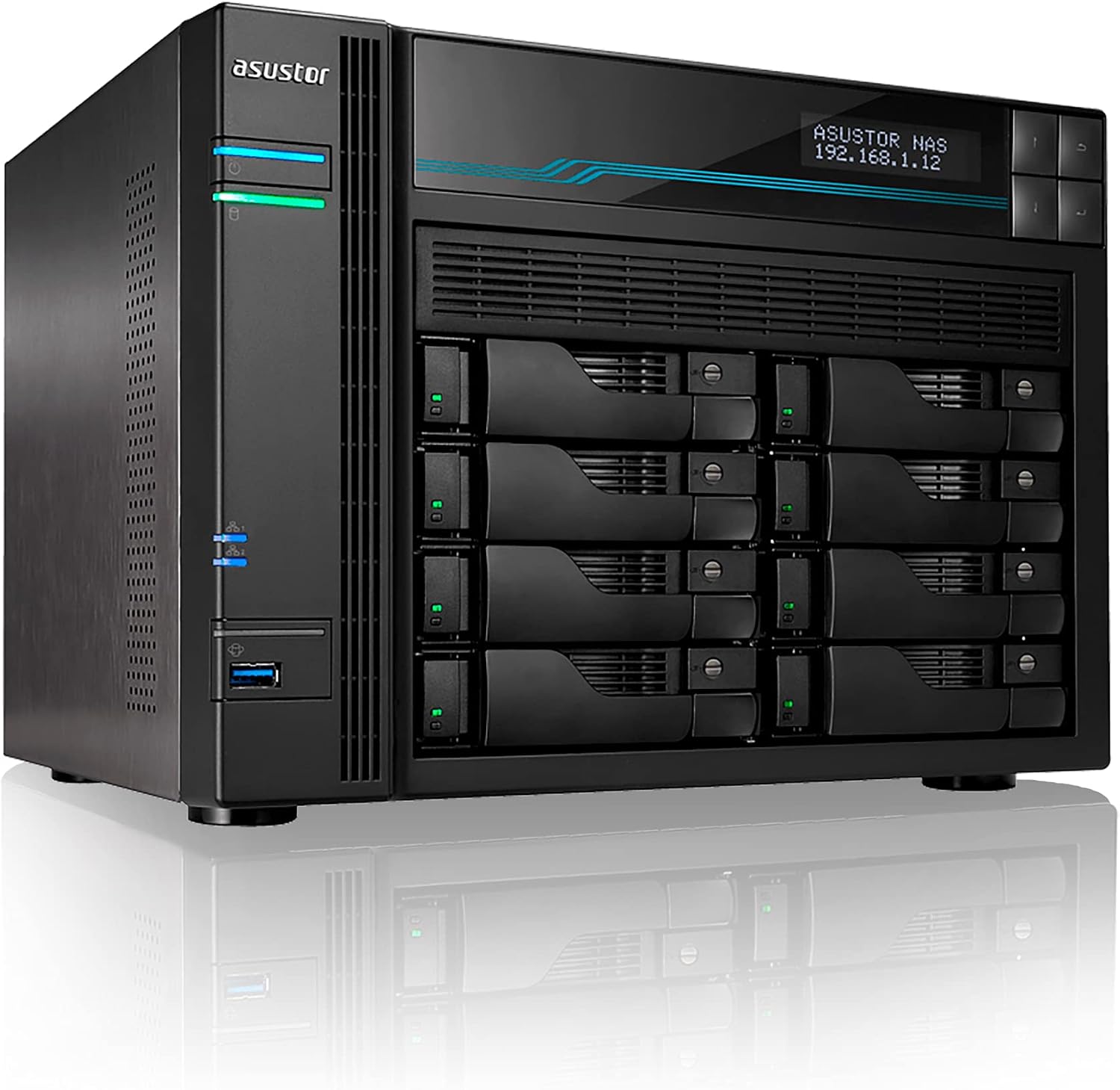 Lockerstor 8 AS6508T 8 Bay NAS - Network Storage Enclosure, Quad Core 2.1GHz CPU, 8GB RAM DDR4, M.2 NVMe SSD