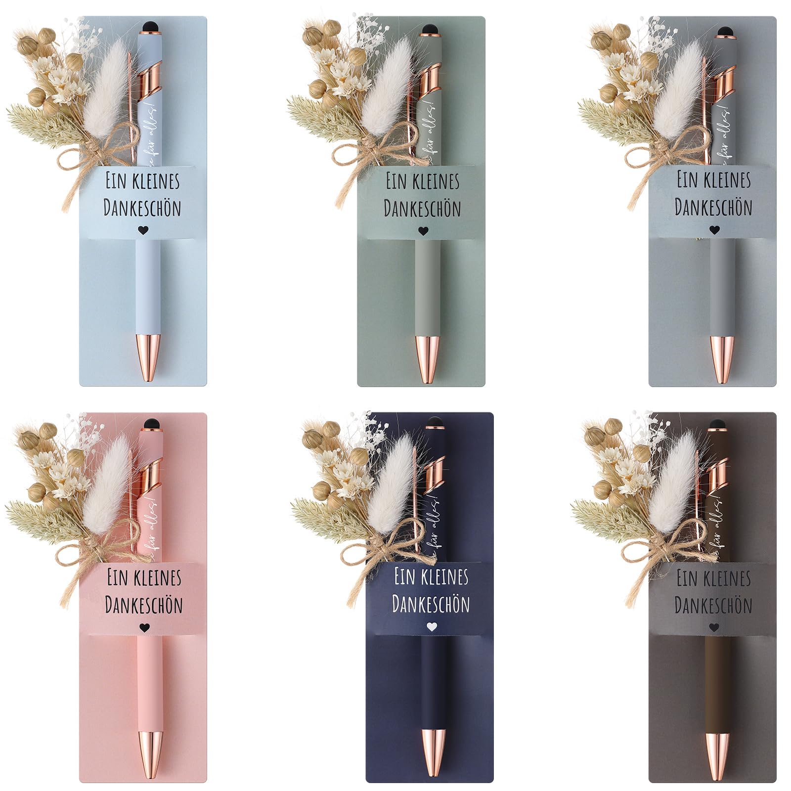 Hestya 6 Sets Ein Kleines Dankeschön Geschenke für Kollegen Lehrerin Enthalten 6 Touchscreen Kugelschreiber mit Gravur 6 Echtem Trockenblumenstrau 6 Stifthalter für Abschiedsgeschenk Abschluss