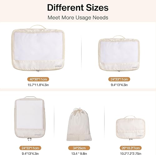 Miniatura 6 de Juego de 5 cubos de equipaje de viaje duraderos para maletas, bolsas organizadoras, bolsas ligeras para viajes en avión y vacaciones, accesorios