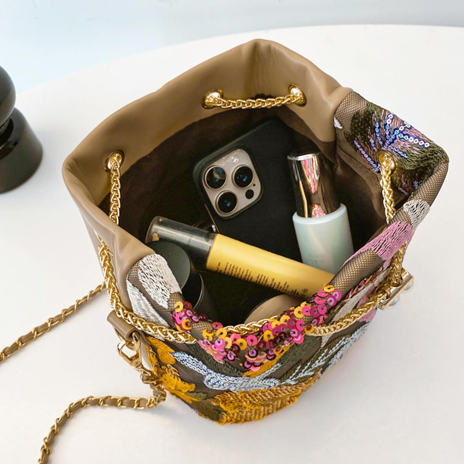 Crossbody Bags for Women, Hand Embroidered Leathers Tot Bag, Carry Handle Bucket bag, Bohemian Handbags for Women Vacation Travel Daily Matching(Orange) - Image 6