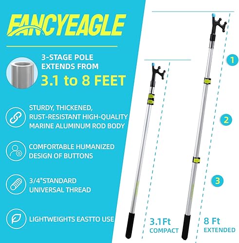 Miniatura 3 de Gancho telescópico de aluminio para barco de 3.4 a 8 pies para acoplamiento, punta de goma antideslizante, poste flotante ligero y resistente de 3