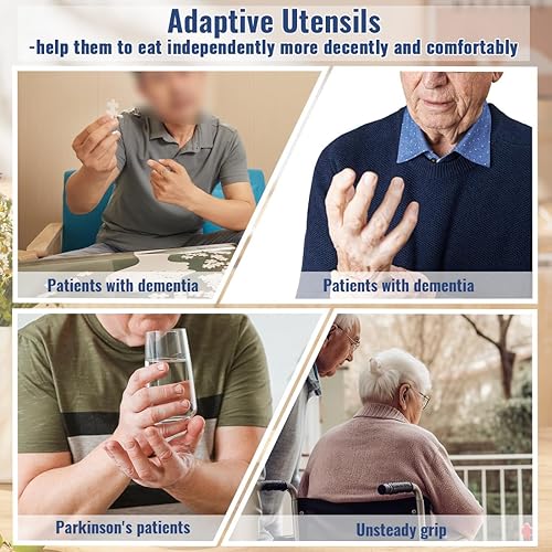 Miniatura 4 de Juego de utensilios con peso adaptable Cuchara y tenedor para temblores de manos, Parkinson, ancianos y artritis Utensilios de alimentación