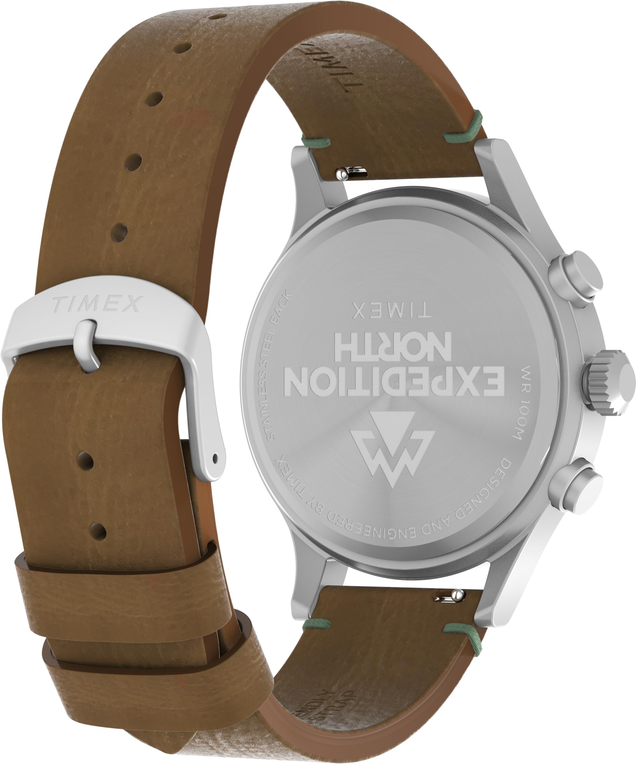 Timex Zegarek Męski Expedition North 42 mm, Brązowa Skóra, Pasek Wegański, Szybkozłączka, Szara Tarcza IP, Stalowa Obudowa TW2Y29900