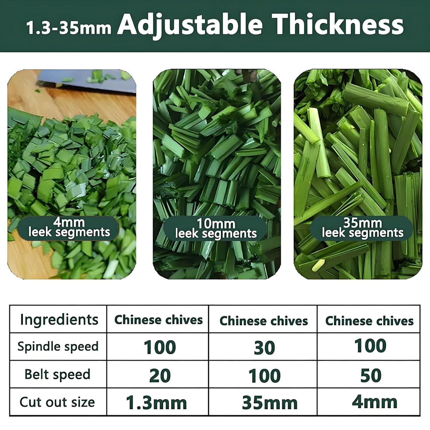 Cortador eléctrico de verduras comercial, 1,3-35 mm de grosor ajustable, máximo 150 kg/hora para cebolla, cilantro, puerros