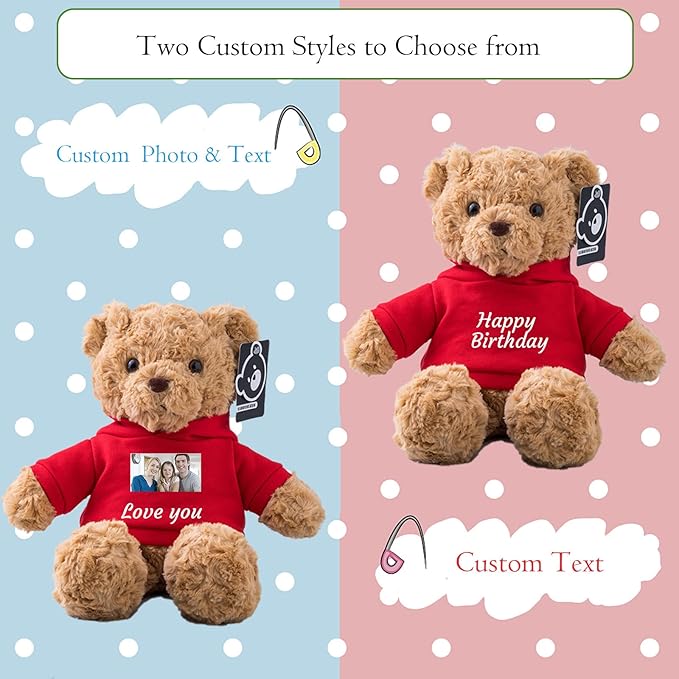 Oso de Peluche Personalizado con Texto e Imagen - 11 in Rojo miniatura 2