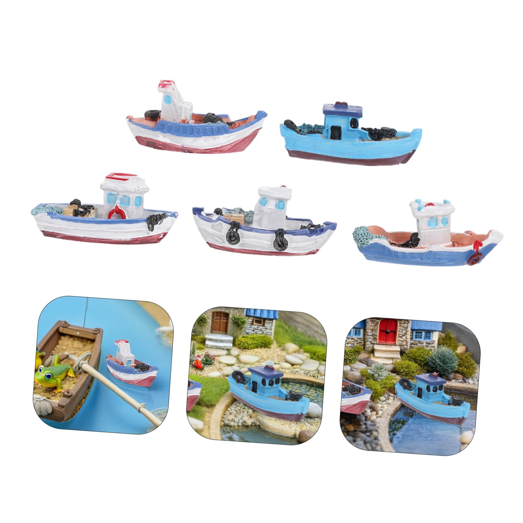 Kisangel Kit Decorativo Spiaggia 8 Pezzi in Resina a Forma di Barca, Miniatura per Decorazioni Casa da Spiaggia e Paesaggi Marini in Miniatura Stili multipli