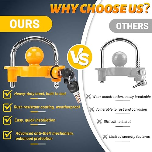 Miniatura 6 de Turnart Trailer Lock, Hitch Lock, Trailer Hitch Lock, Trailer Coupler Lock, Trailer Tongue Lock, Adjustable, Heavy-Duty Steel, Universal Size Fits