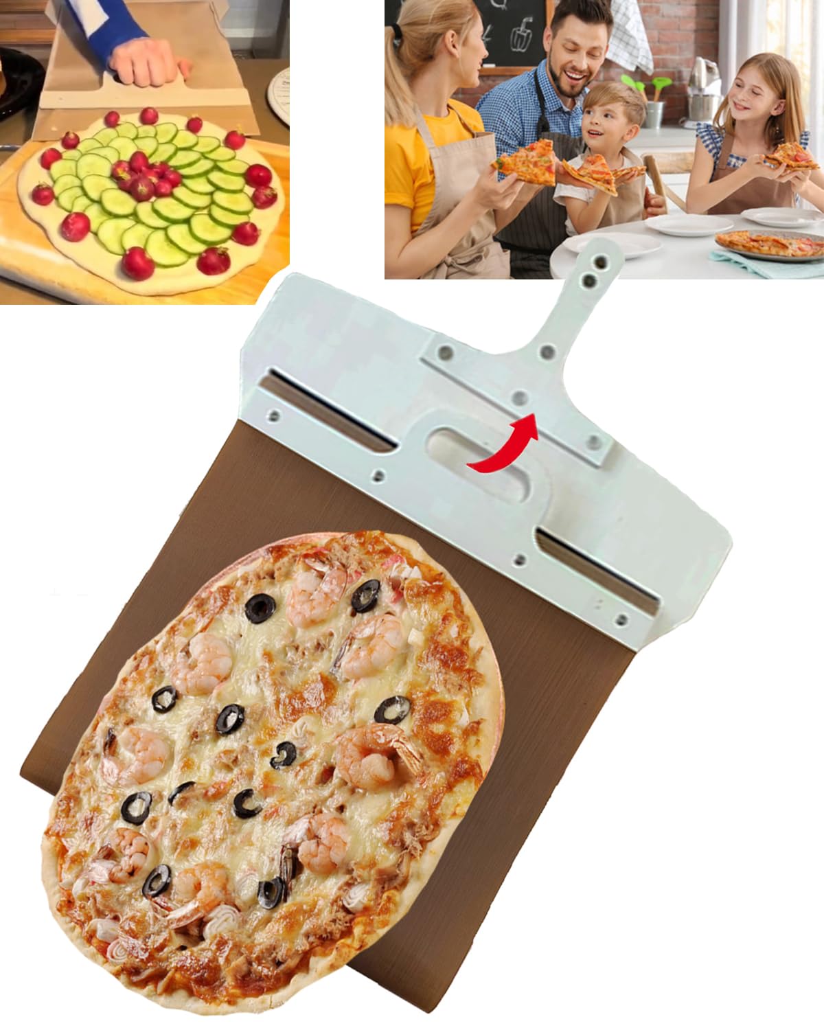 Sliding Pizza Peel, Pizza Slider, Wood Pizza Peel Slyced, Pizza Peel That Transfers Pizza Perfectly, Wooden Super Easy Transfer Pizza Spatula, Easy Transfer Tool (1pcs)